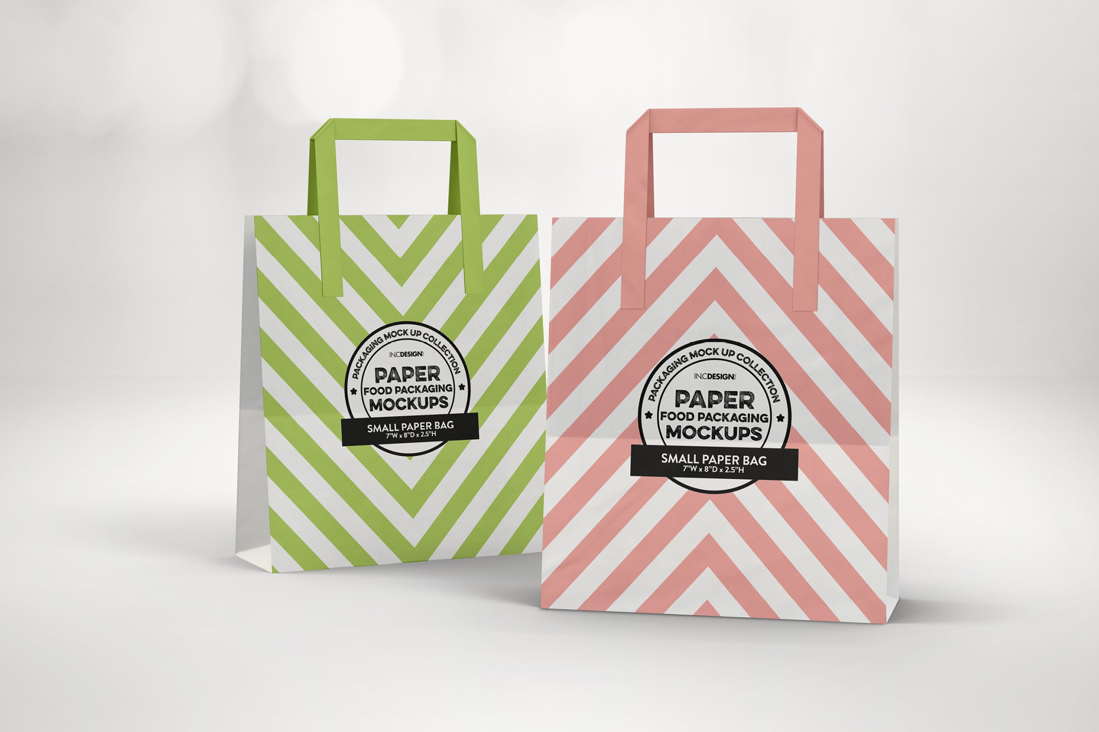 购物纸袋外观设计效果预览16设计网精选 Small Bags with Flat Handles Packaging Mockup插图(1)