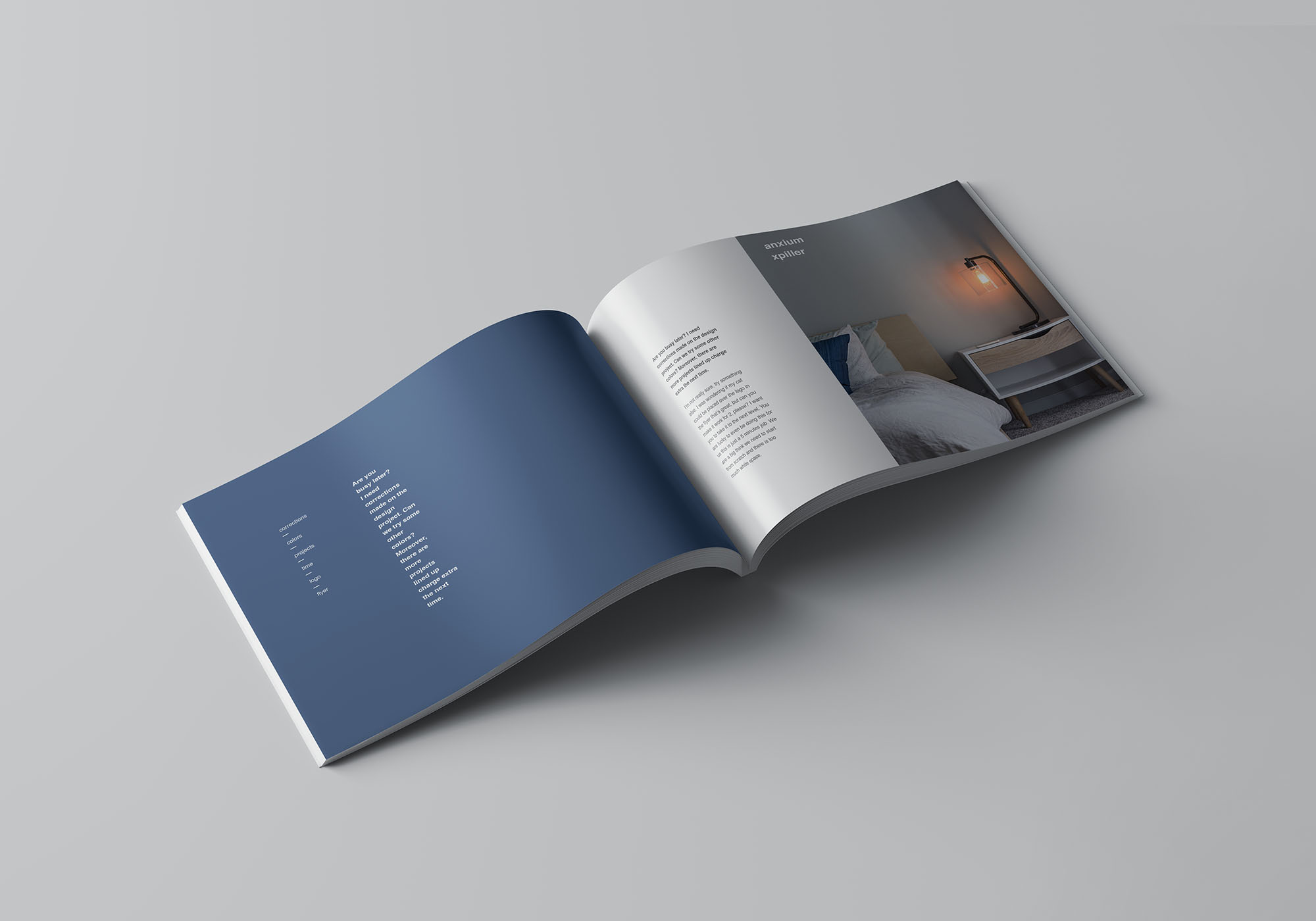 A4规格企业画册/产品手册封面&内页排版设计展示样机非凡图库精选 A4 Landscape Perfect Binding Brochure Mockup插图(5)