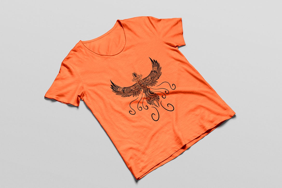 凤凰-曼陀罗花手绘T恤印花图案设计矢量插画素材库精选素材 Phoenix Mandala T-shirt Design Vector Illustration插图(4)