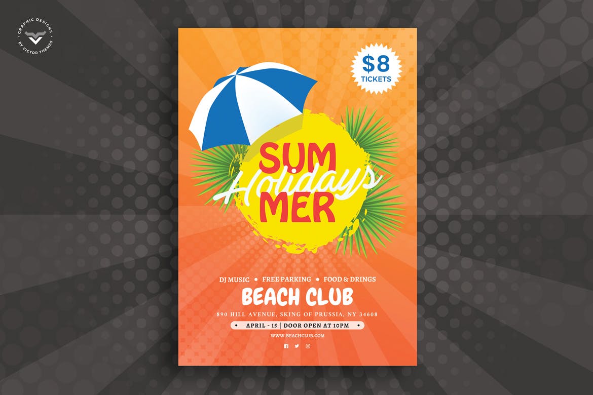 夏日主题派对活动宣传单设计模板 Summer Flyer Template插图(1)