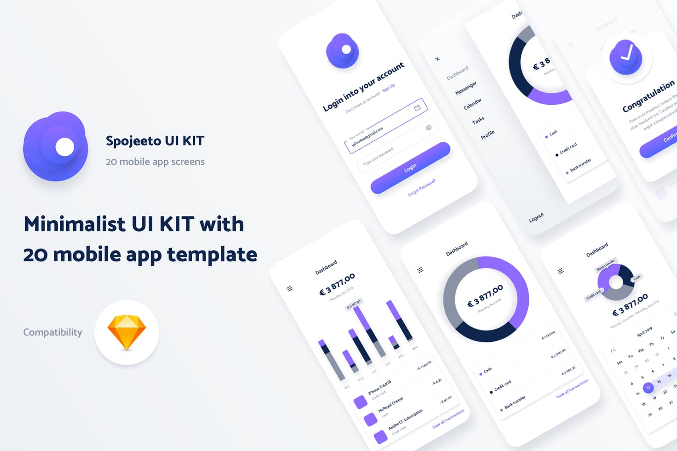 极简主义设计风格APP应用UI设计普贤居精选套件v1 Spojeeto Mobile App UI Kit插图