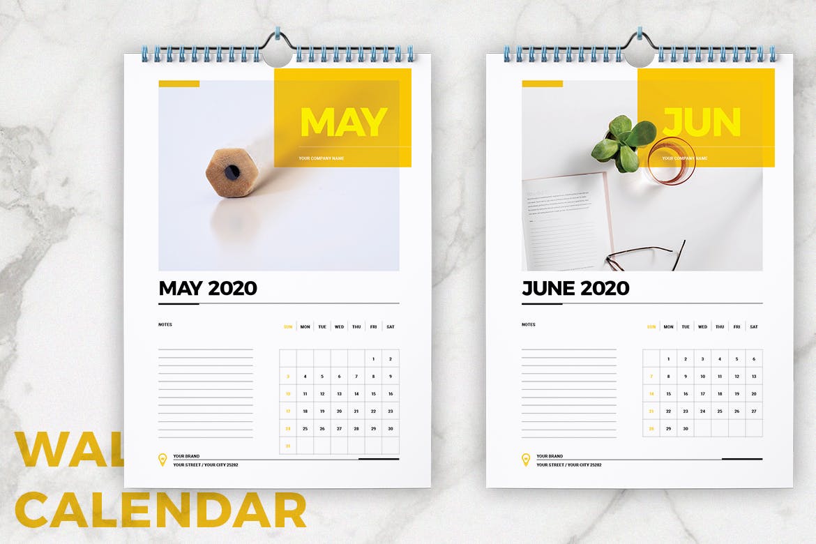 2020年挂墙活页翻页日历表设计模板 Wall Calendar 2020 Layout插图(4)