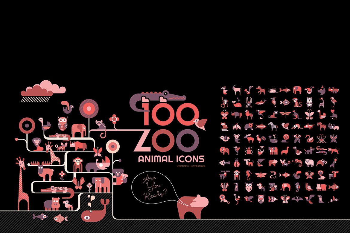 100+动物园动物矢量16图库精选图标素材包 100+ Zoo Animal Icons插图(1)