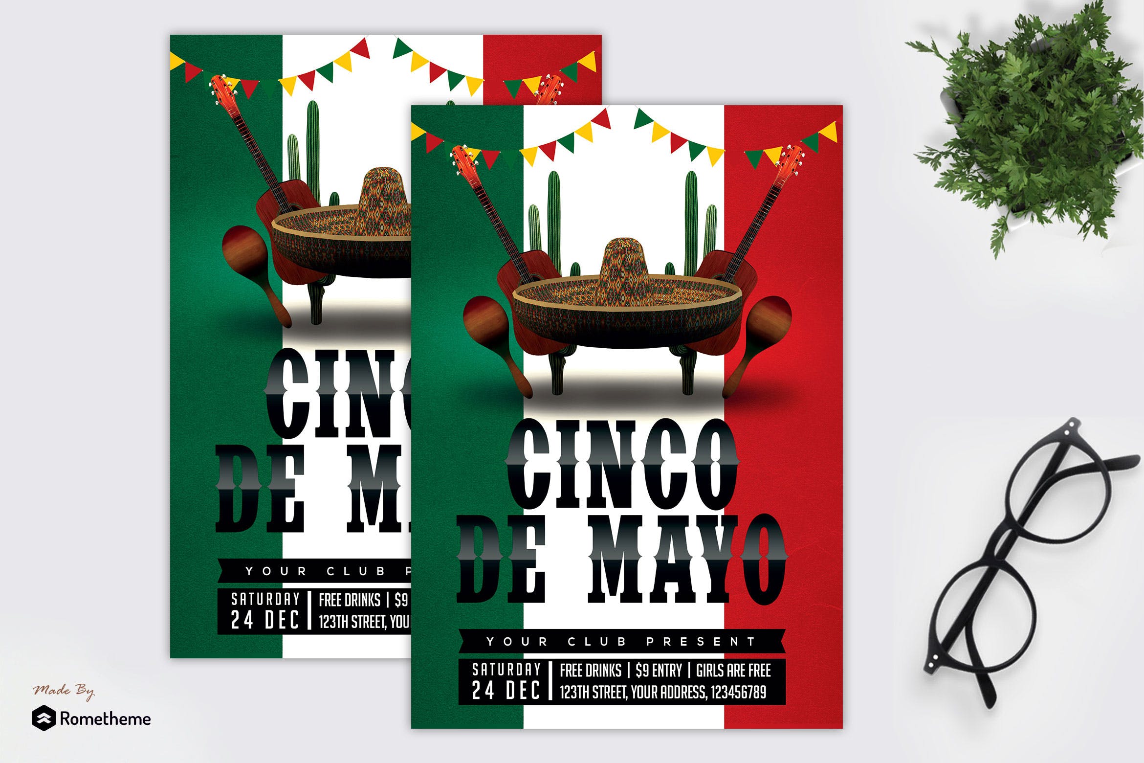 墨西哥五月五节庆祝活动海报传单素材库精选PSD模板 Cinco De Mayo Party – Flyer MR插图
