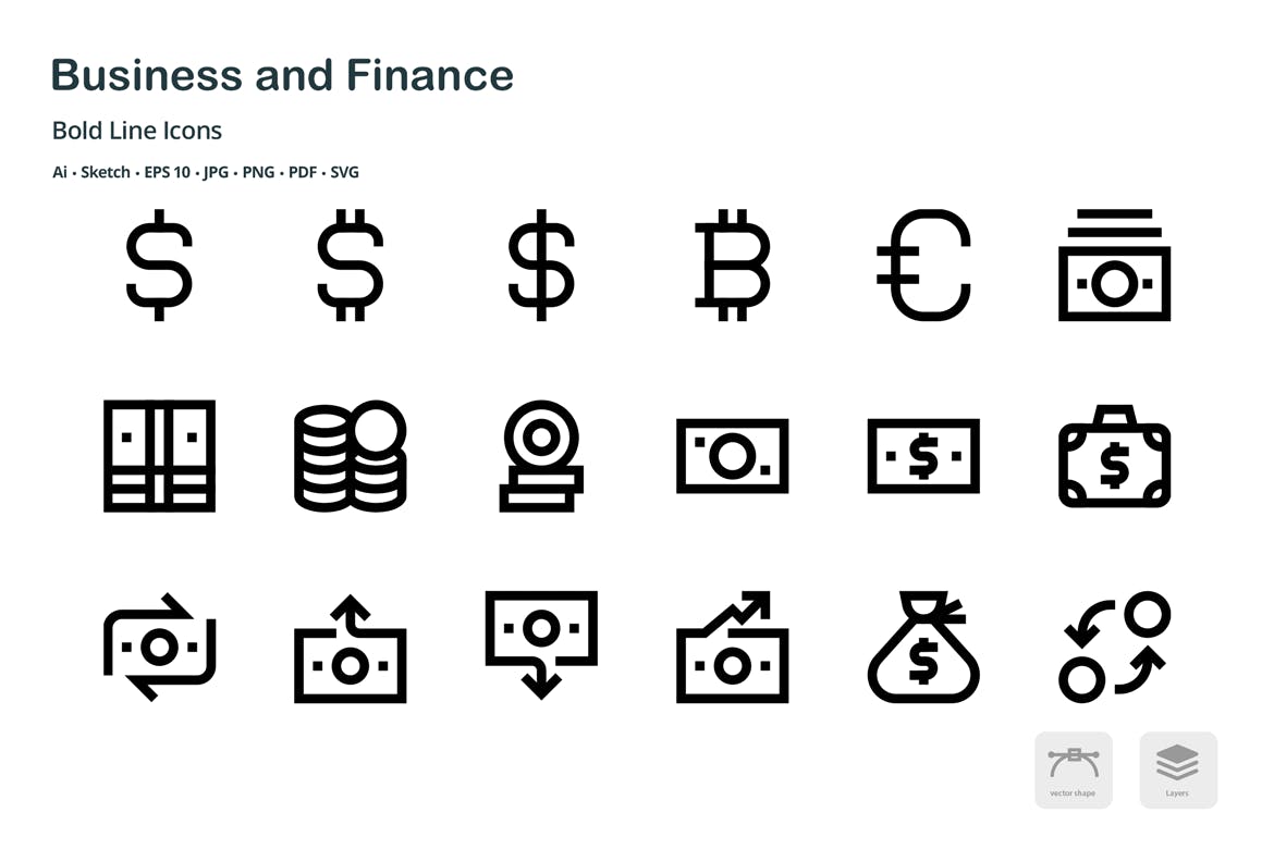 商业&金融主题粗线条风格矢量亿图网易图库精选图标 Business and Finance Mini Bold Line Icons插图(3)