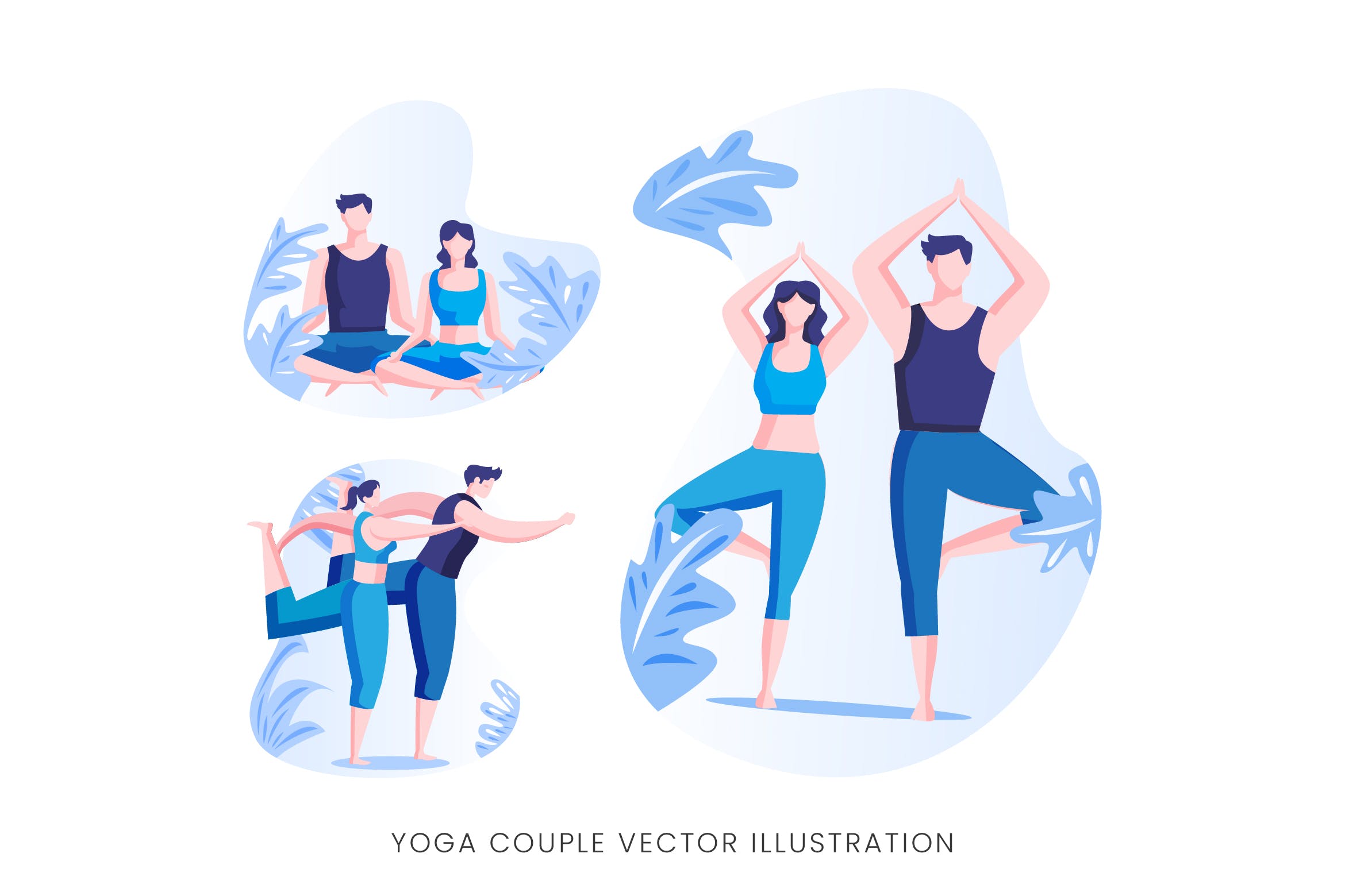 瑜珈情侣人物形象矢量手绘非凡图库精选设计素材 Yoga Couple Vector Character Set插图