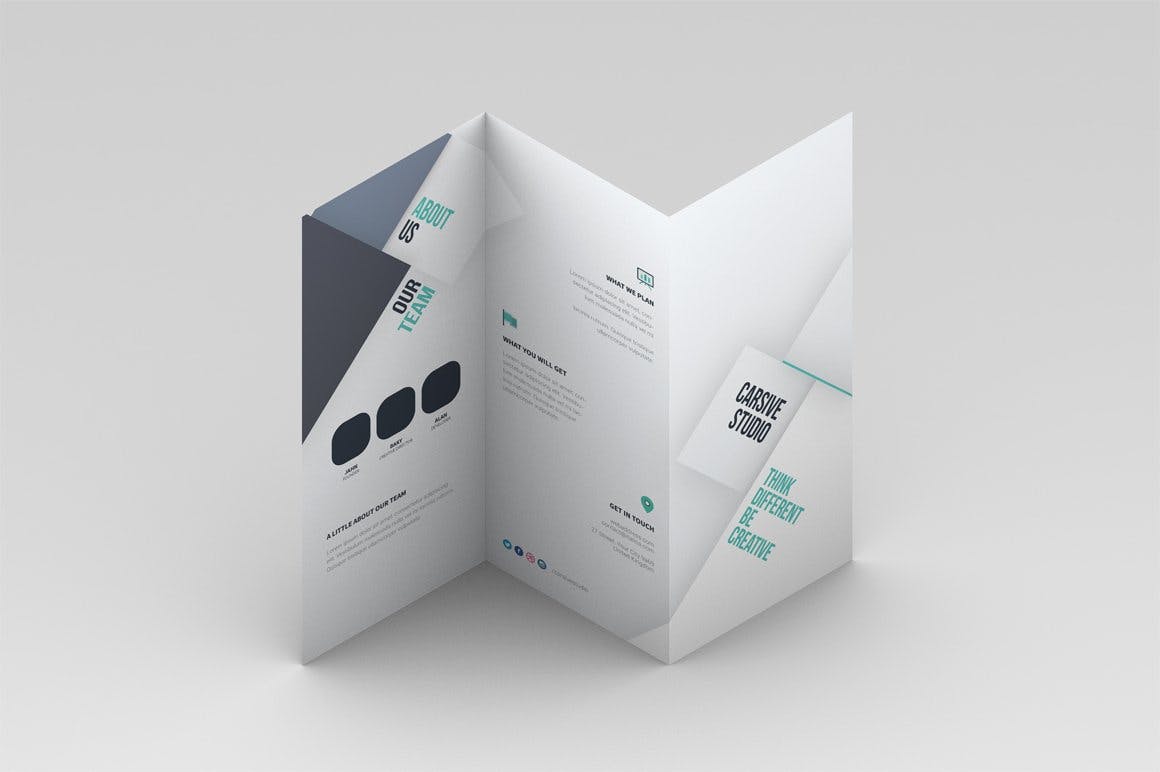 三折页传单设计多角度效果图样机普贤居精选模板 Trifold Brochure Mock-Up插图(4)