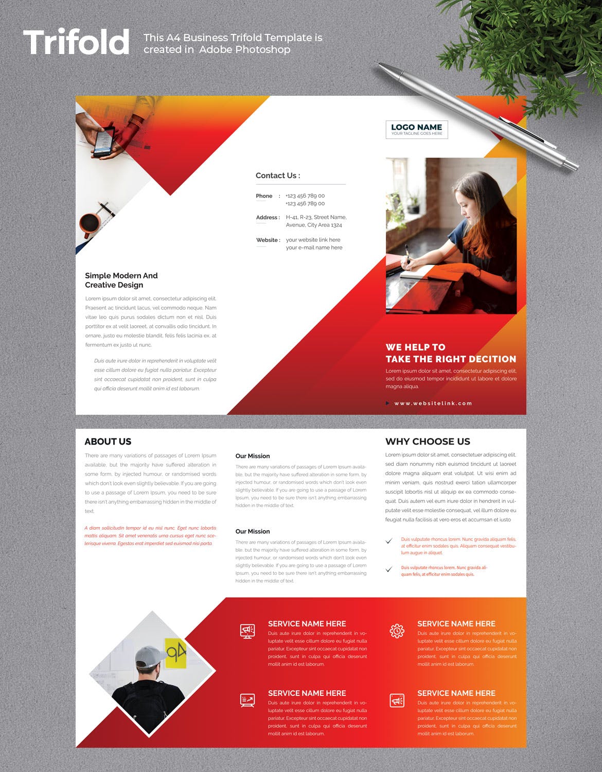 企业三折页版式设计宣传小册设计模板v3 Business Trifold Brochure插图(1)
