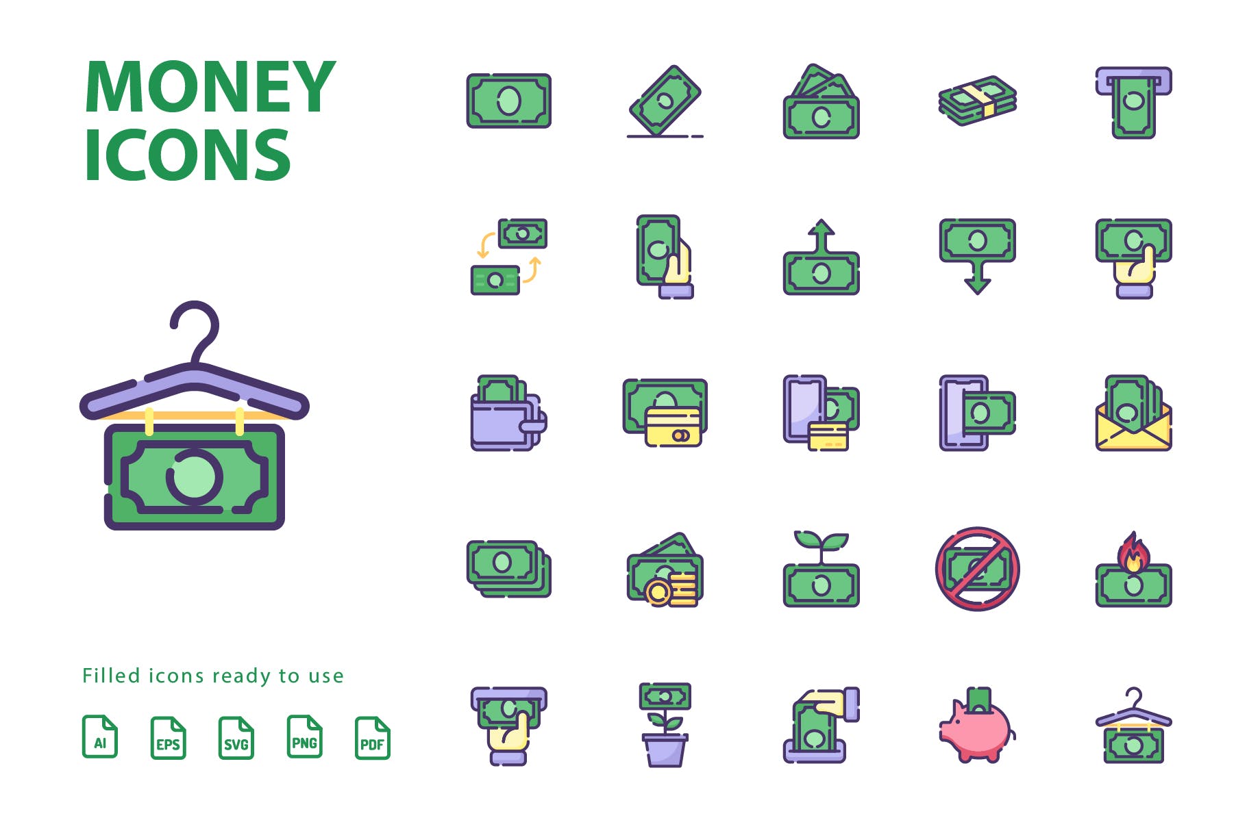 25枚金钱主题矢量填充素材库精选图标 Money Filled Icons插图(2)