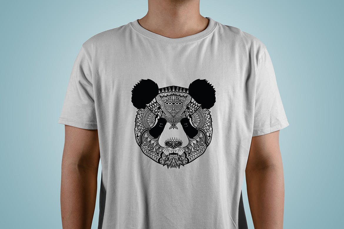 熊猫-曼陀罗花手绘T恤印花图案设计矢量插画普贤居精选素材 Panda Mandala T-shirt Design Vector Illustration插图(2)