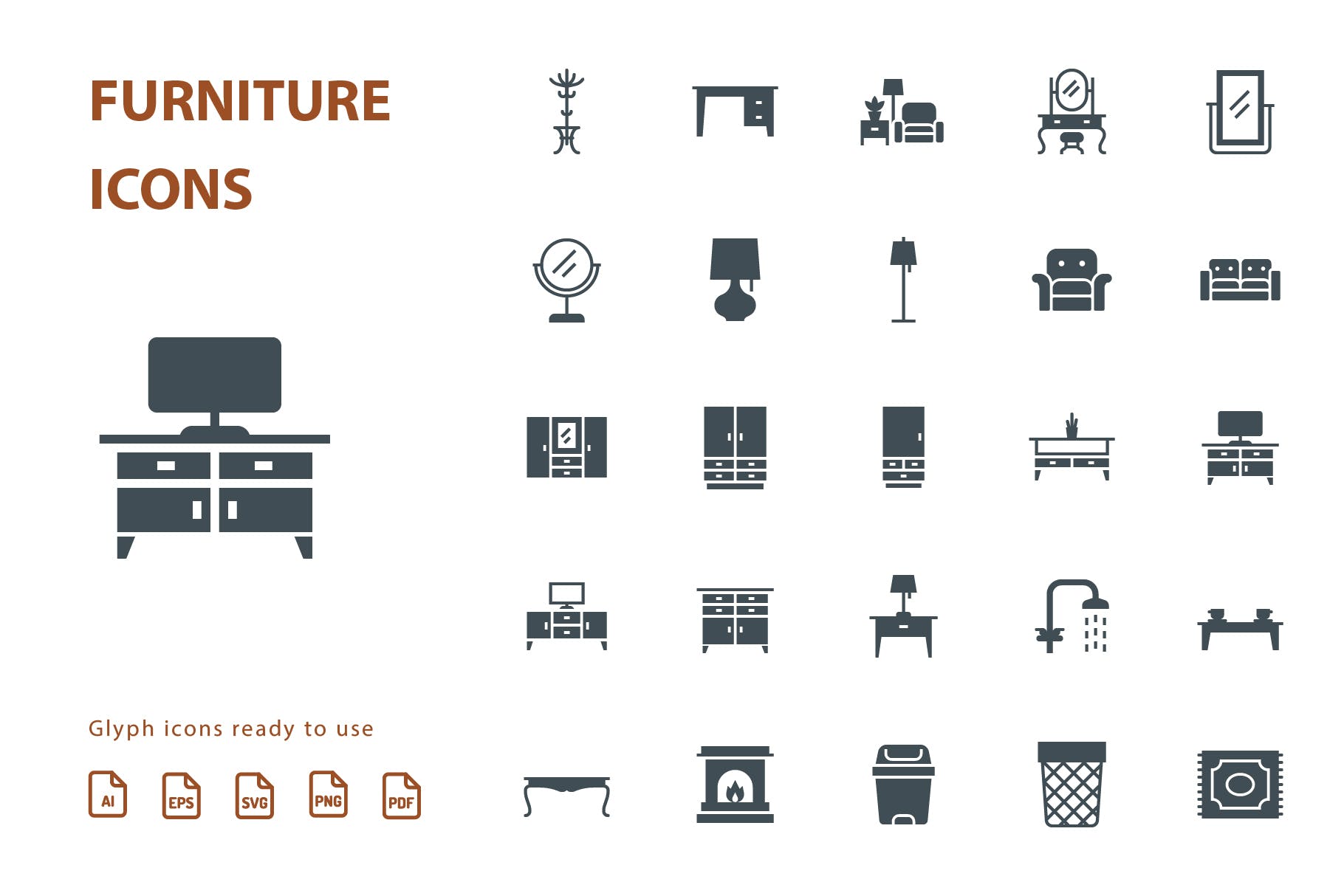 25枚家具主题矢量轮廓16设计素材网精选图标v2 Furniture Glyph Part 2插图(1)