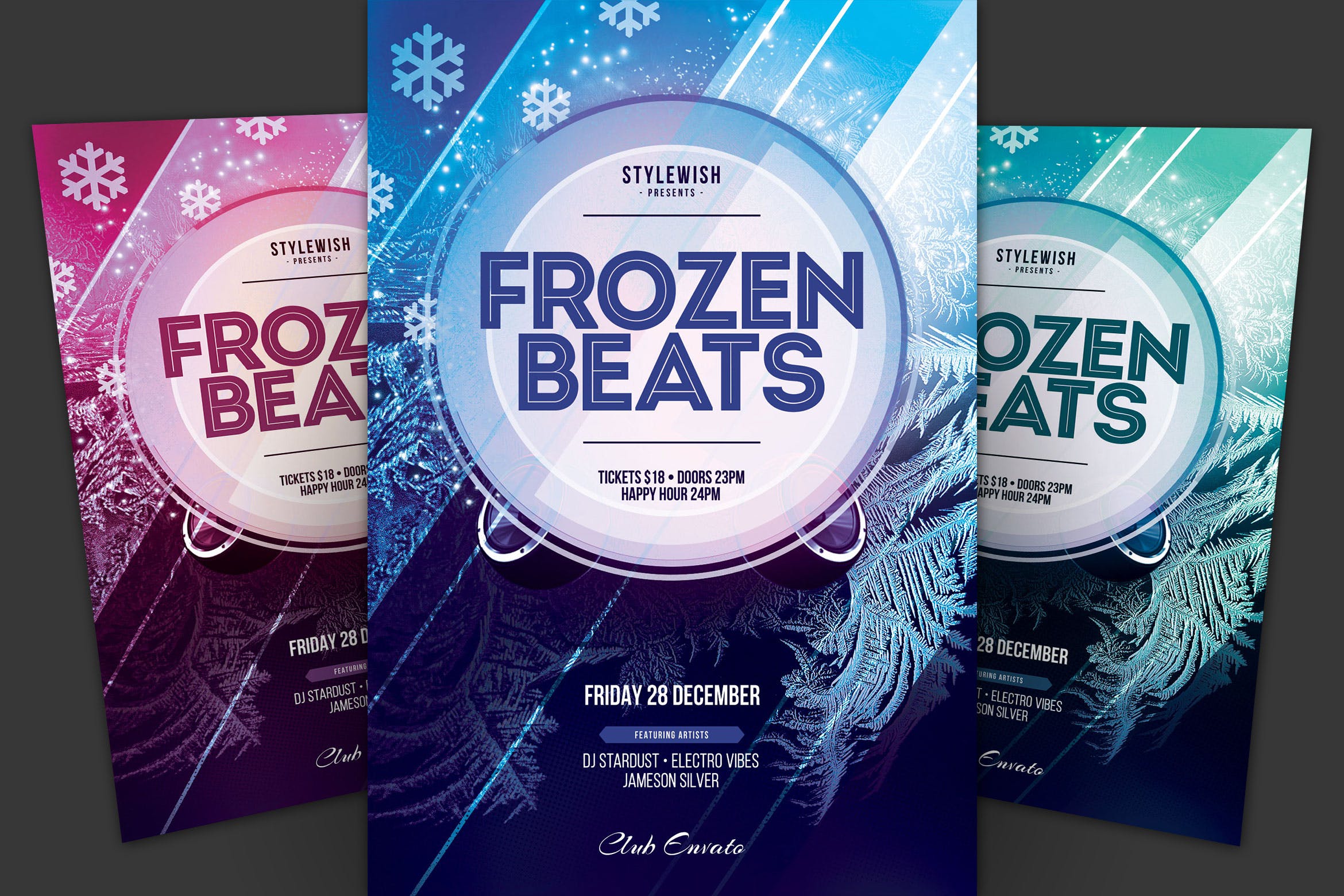 冰霜背景音乐主题活动海报传单16设计网精选PSD模板 Frozen Beats Flyer插图