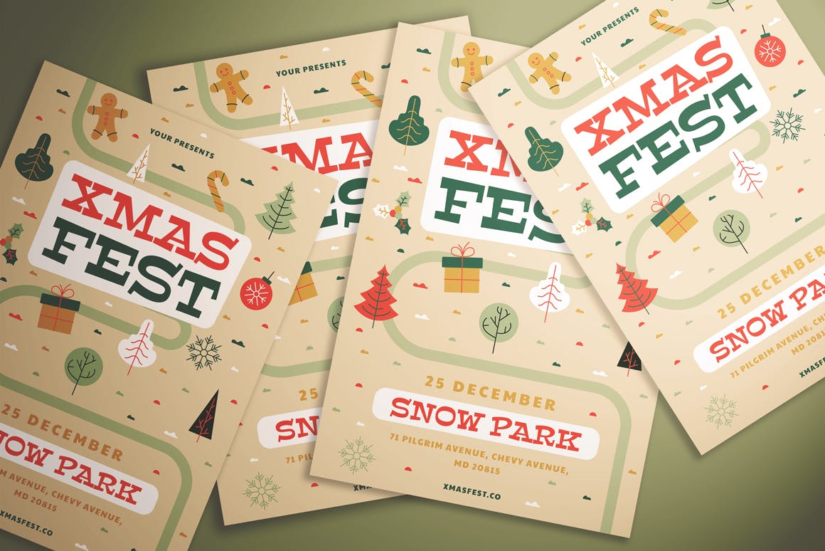 可爱设计风格圣诞节主题活动传单模板 Xmas Fest Flyer插图(1)