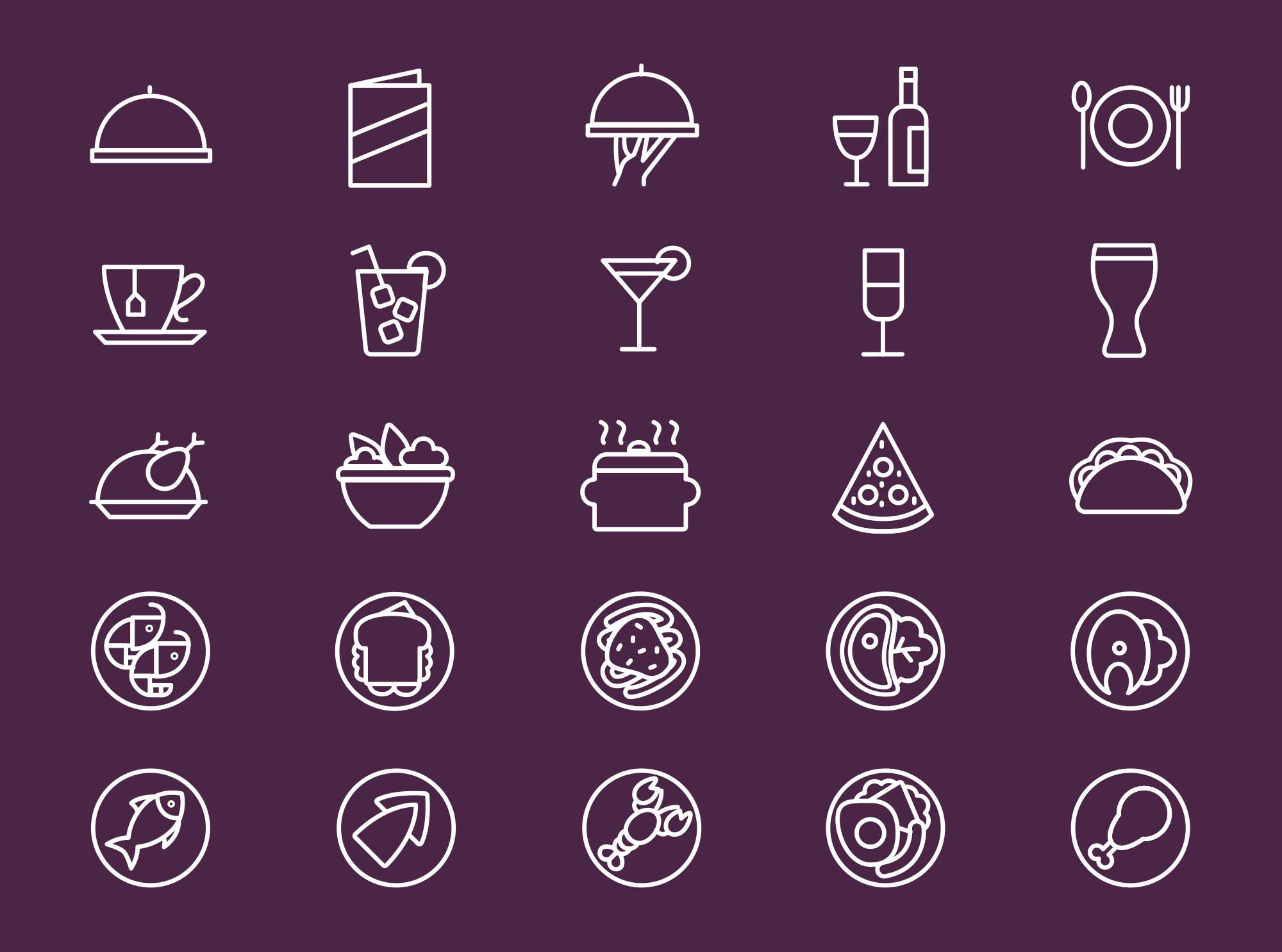 25枚餐厅菜单设计 可用的矢量线性素材库精选图标 25 Restaurant Menu Icons插图