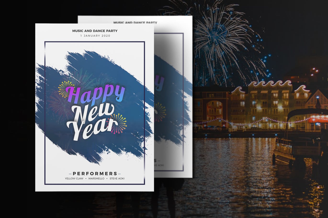 简约设计风格新年主题宣传单模板 New Year Flyer Template插图
