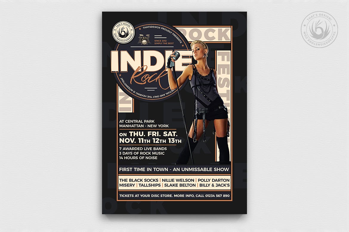 独立摇滚音乐节活动海报传单16设计网精选PSD模板v6 Indie Rock Flyer Template V6插图