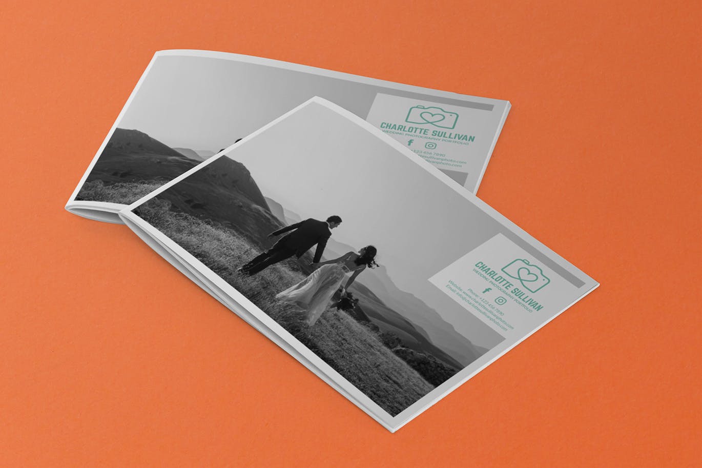 美国信纸尺寸宣传册叠放效果图样机普贤居精选 US Half Letter 2 Covers Brochure Mockup插图(2)