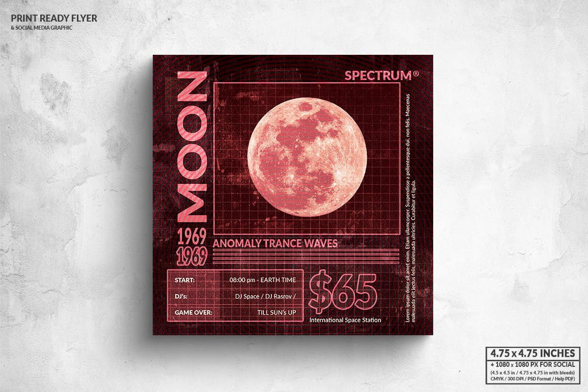 古典音乐会宣传单&社交广告设计模板 Moon Anomaly Music Square Flyer & Social Media插图(1)