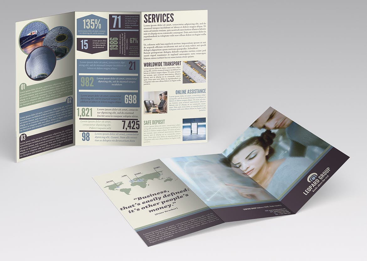信息图表类型商业宣传三折页传单设计模板 Infographic Business Trifold Brochure Template插图(1)