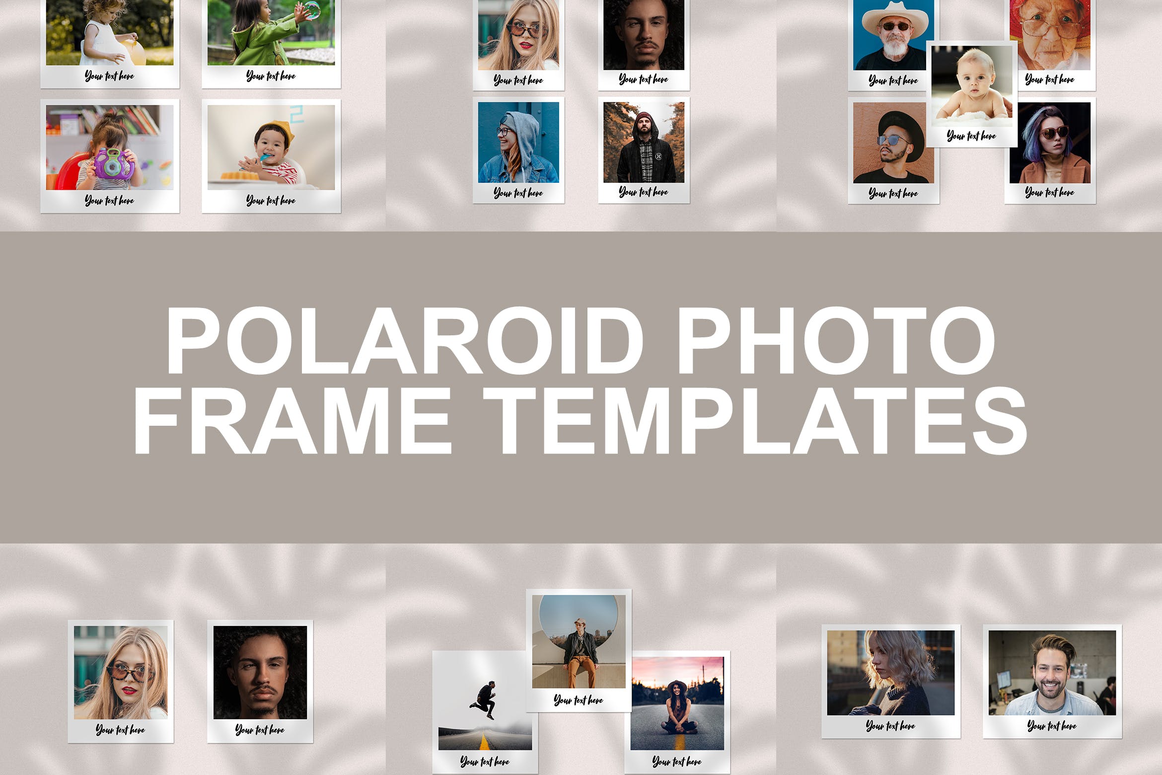 宝丽来风格照片相框样机16设计网精选模板 Polaroid Photo Frame Templates插图