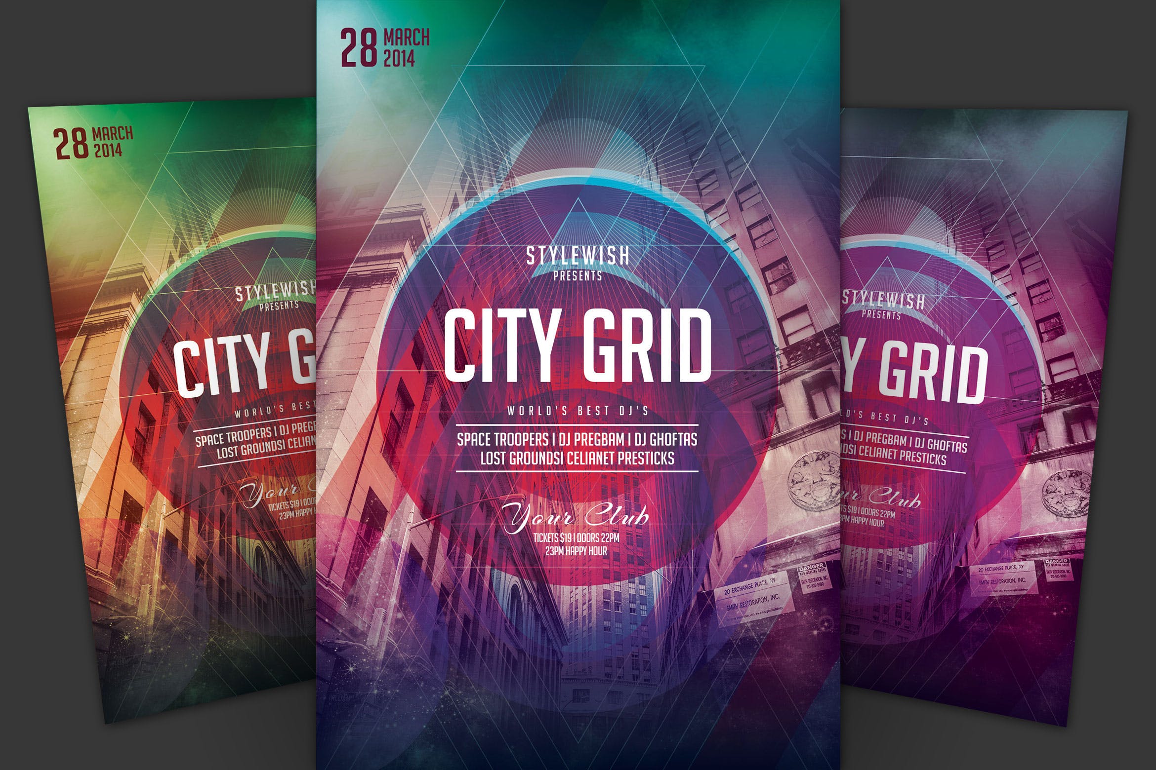 城市高楼背景创意海报传单普贤居精选PSD模板 City Grid Flyer插图