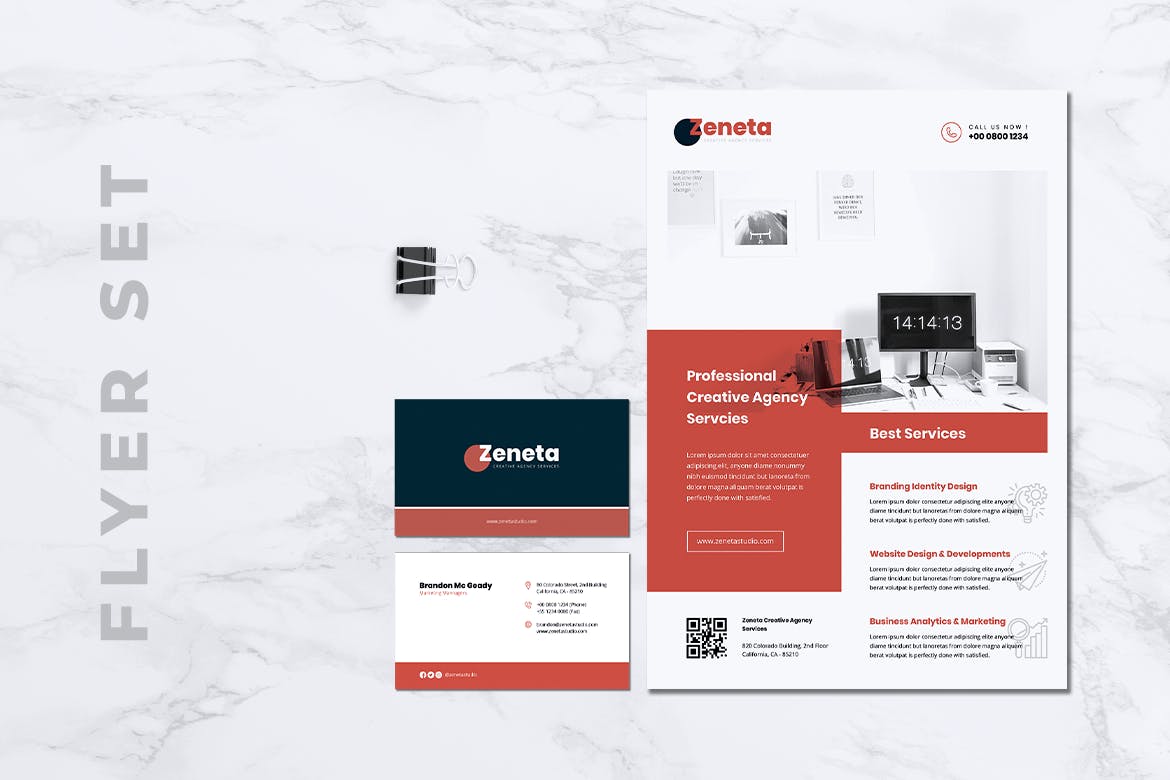创意代理公司宣传单&企业名片设计模板 ZENETA Creative Agency Flyer & Business Card插图(4)