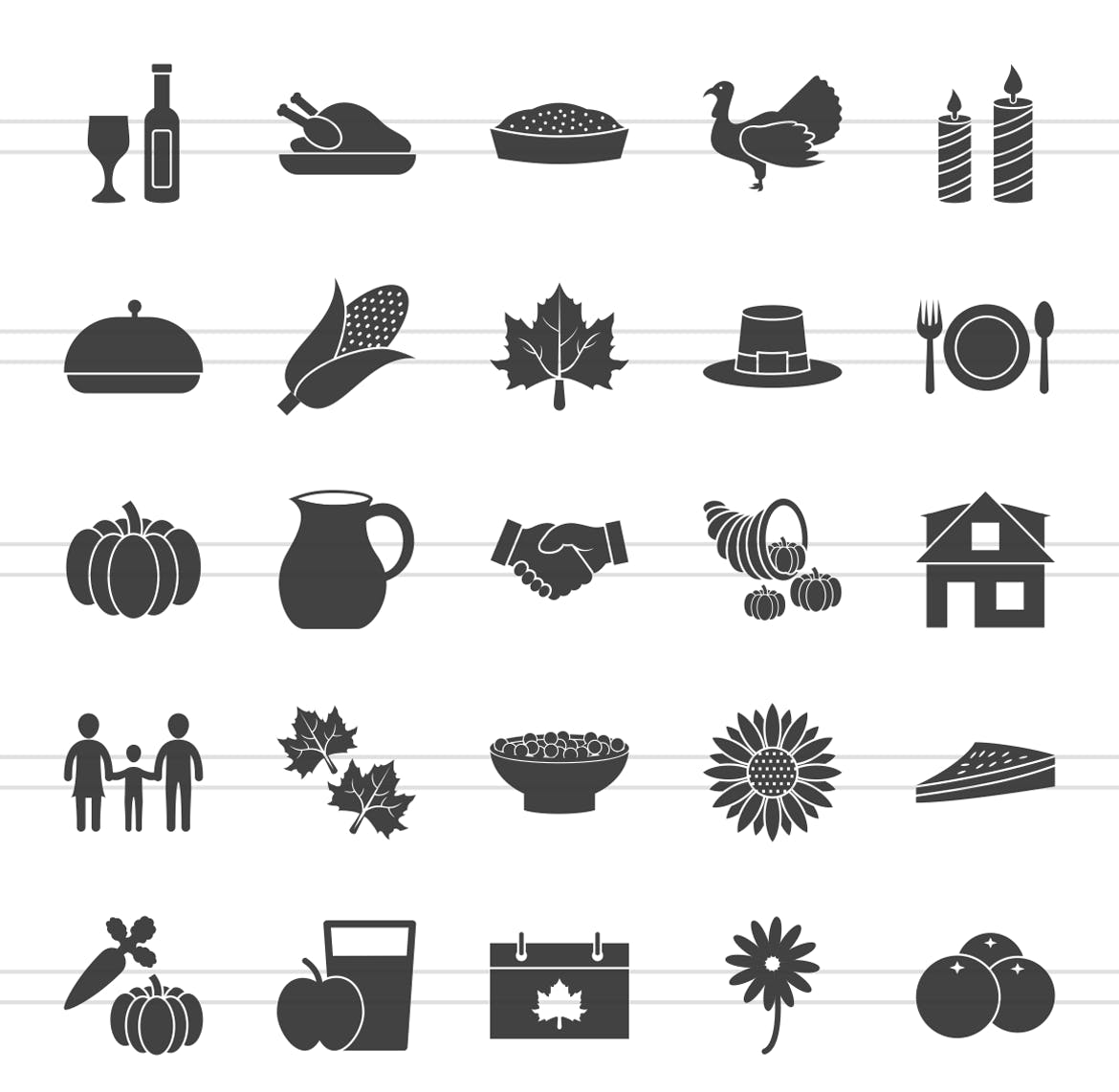 50枚感恩节主题矢量字体亿图网易图库精选图标 50 Thanksgiving Glyph Icons插图(1)