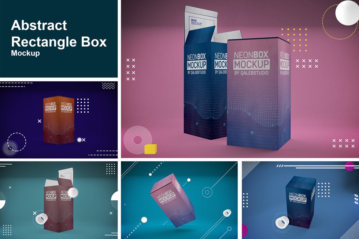 产品包装盒外观设计多角度演示16图库精选模板 Abstract Rectangle Box Mockup插图