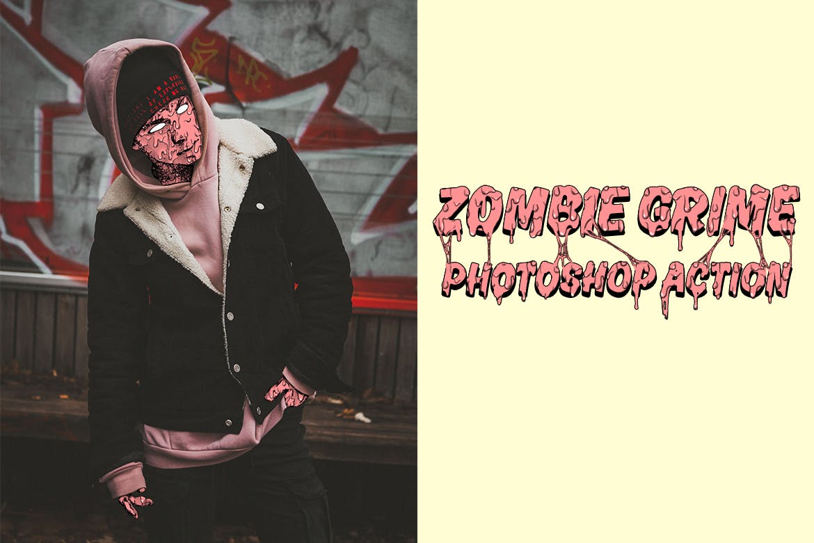 Grime Art艺术风格非凡图库精选PS动作 Zombie Grime Art Photoshop Action插图