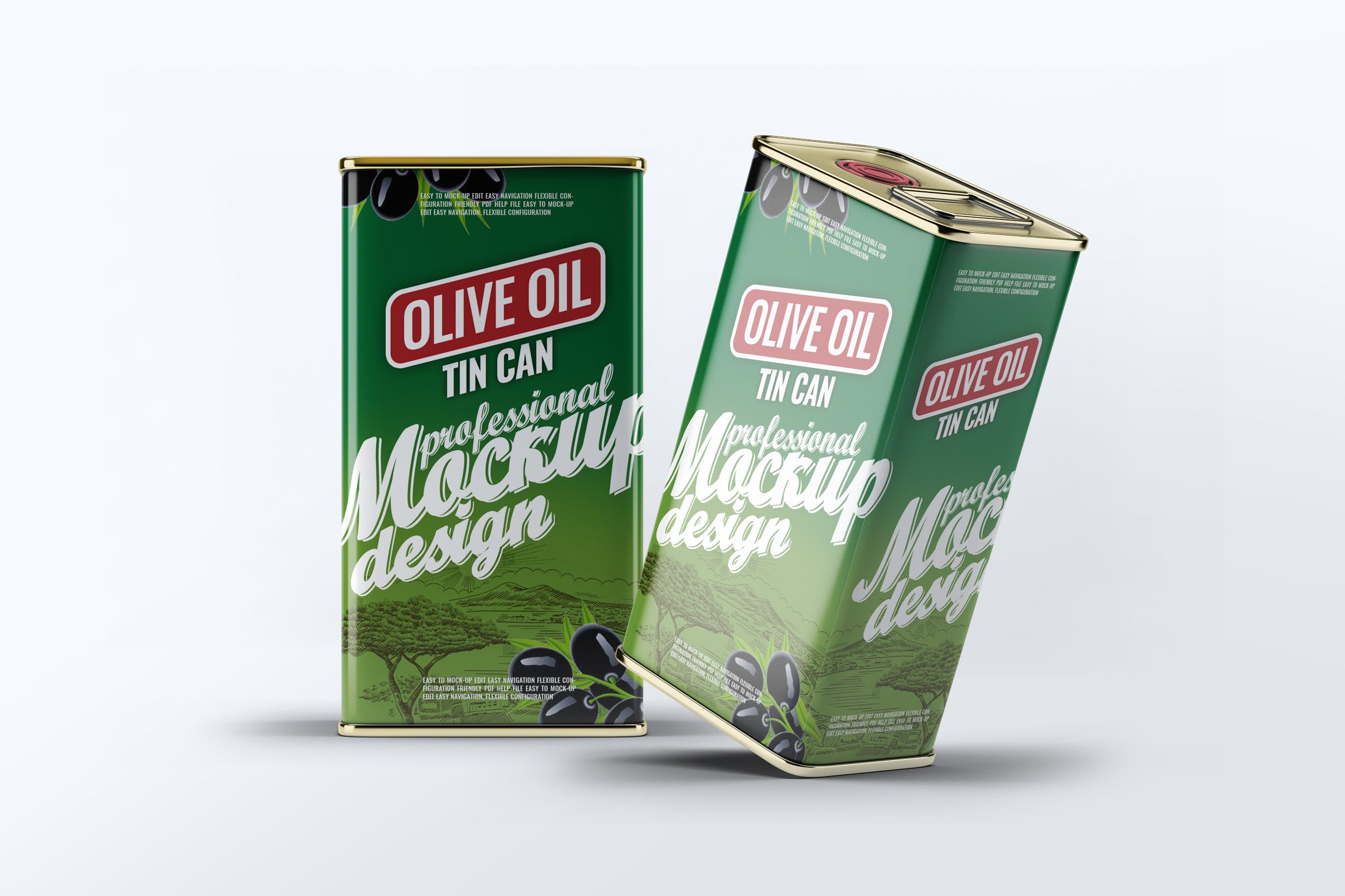 橄榄油罐头包装外观设计效果图素材库精选模板 Tin Can Olive Oil Mock-Up插图
