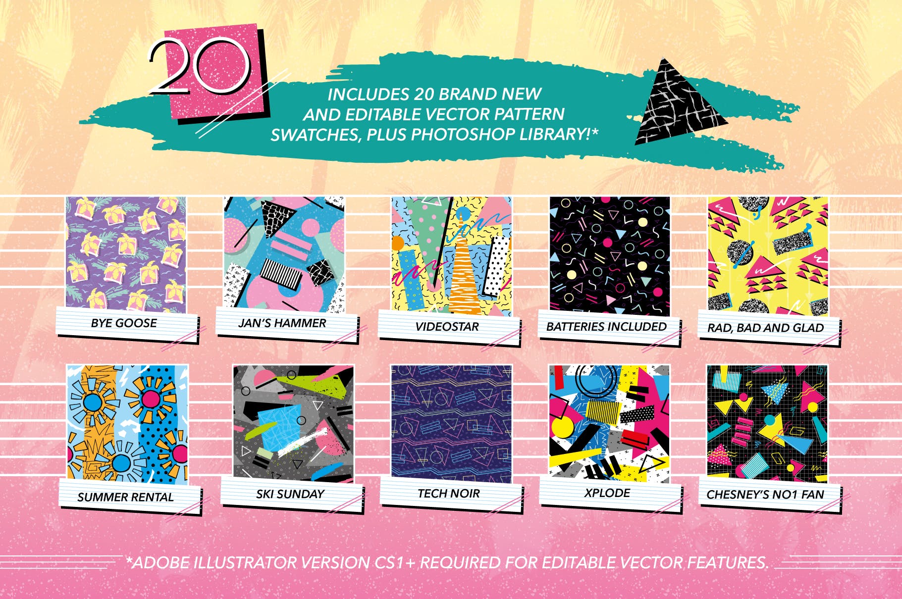复刻欧美1980s年代设计风格图案背景16图库精选v2 1980s Retro Patterns Volume Two插图(1)