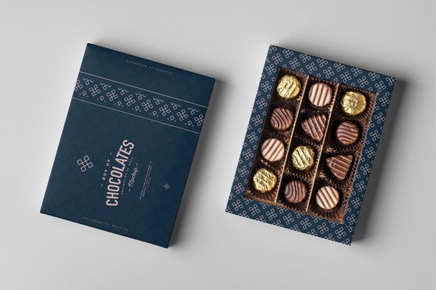 巧克力包装盒外观设计图非凡图库精选模板 Box Of Chocolates Mock-up插图(8)