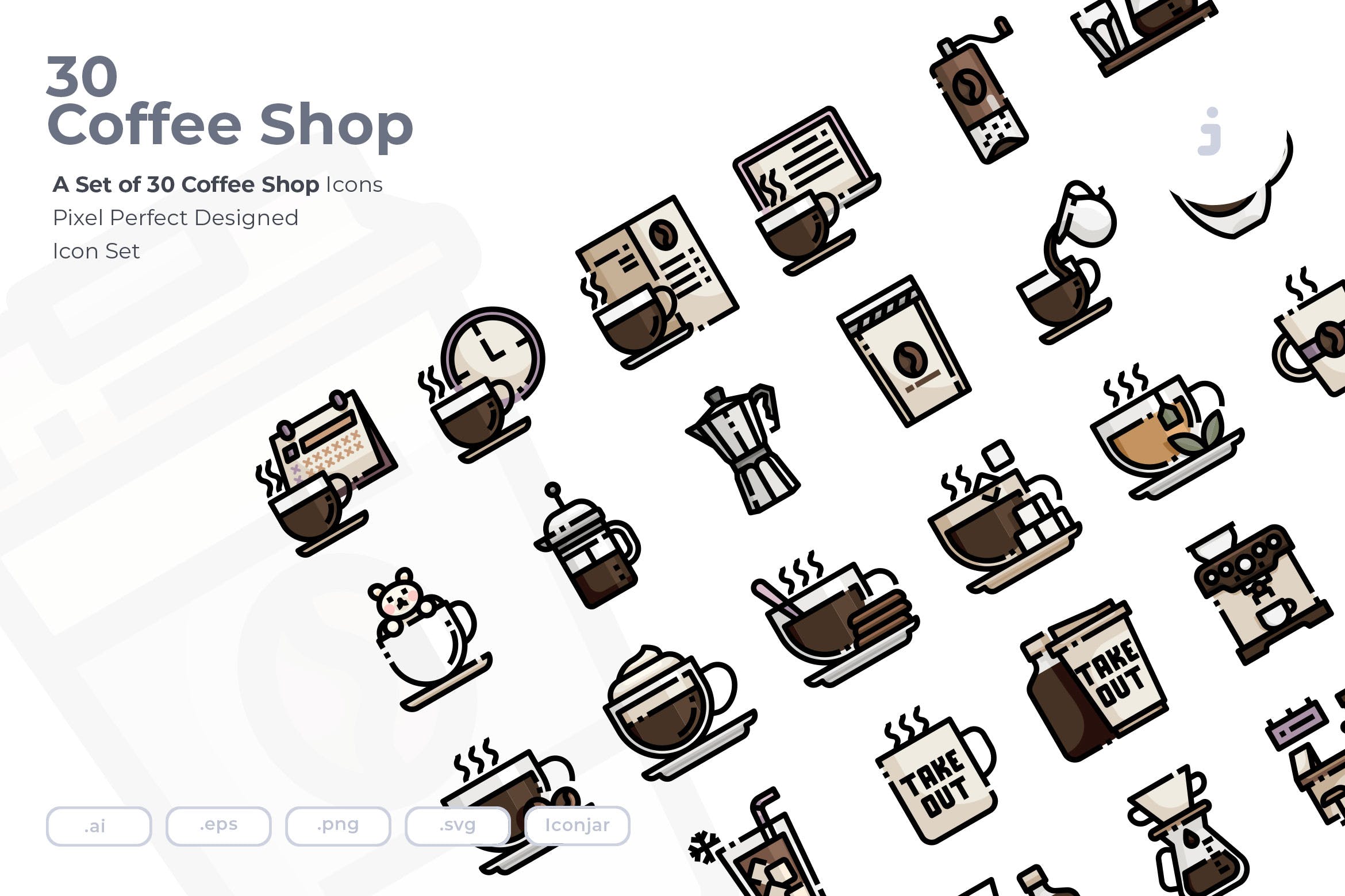 30枚咖啡/咖啡店矢量素材库精选图标素材 30 Coffee Shop Icons插图