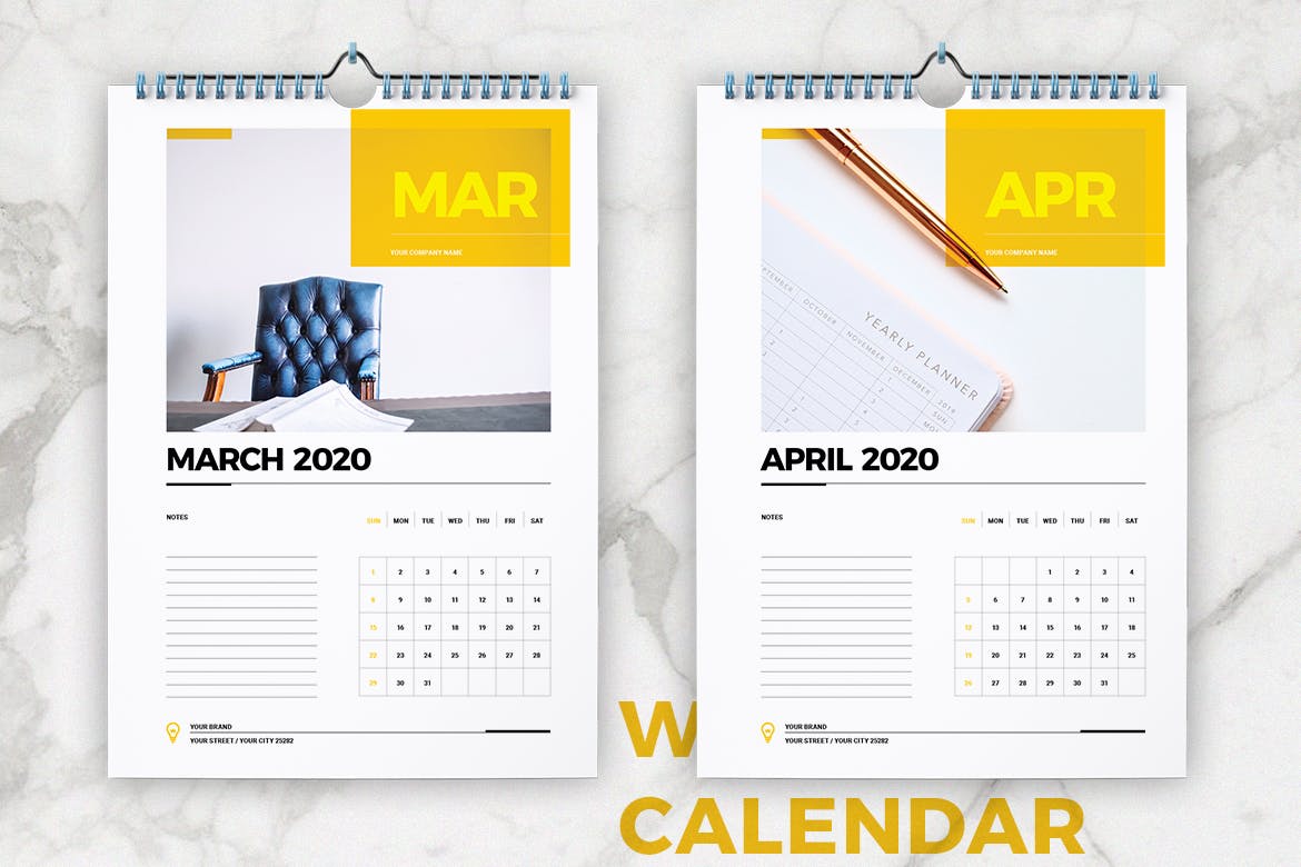 2020年挂墙活页翻页日历表设计模板 Wall Calendar 2020 Layout插图(3)