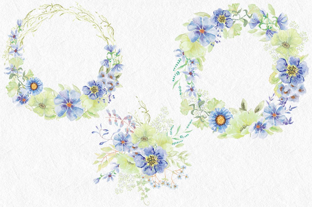 忧郁蓝水彩手绘花卉16设计网精选设计素材 “Moody Blue” Watercolor Bundle插图(4)