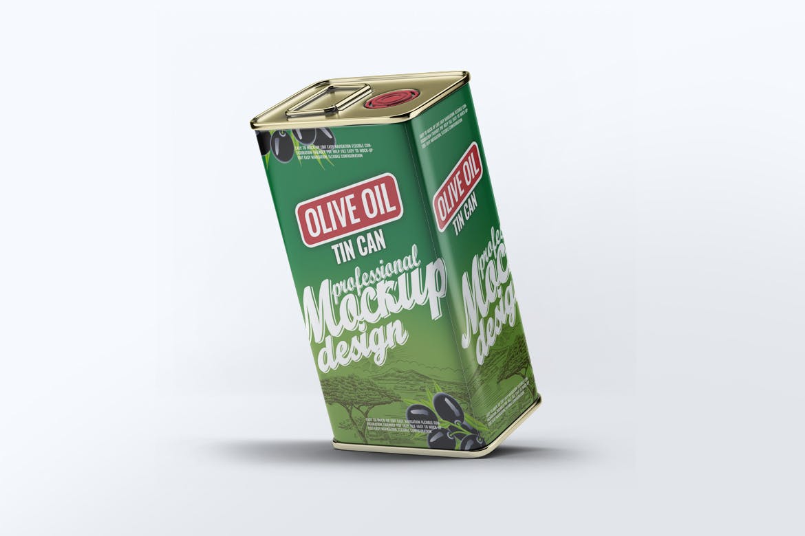 橄榄油罐头包装外观设计效果图素材库精选模板 Tin Can Olive Oil Mock-Up插图(5)