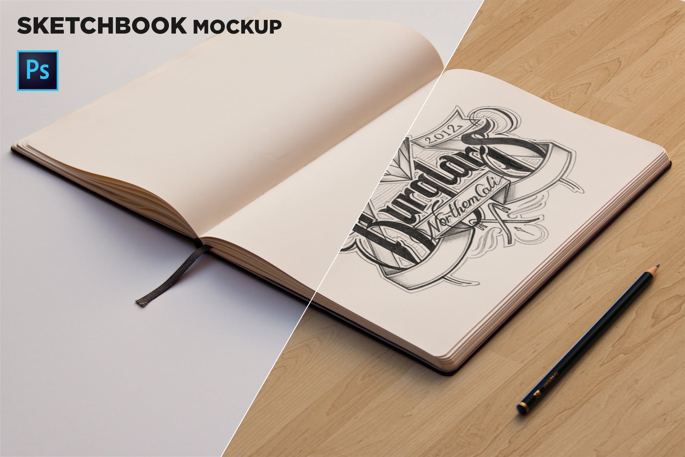 素描本内页设计/艺术作品展示透视图样机16设计网精选 Sketchbook Mockup Perspective View插图