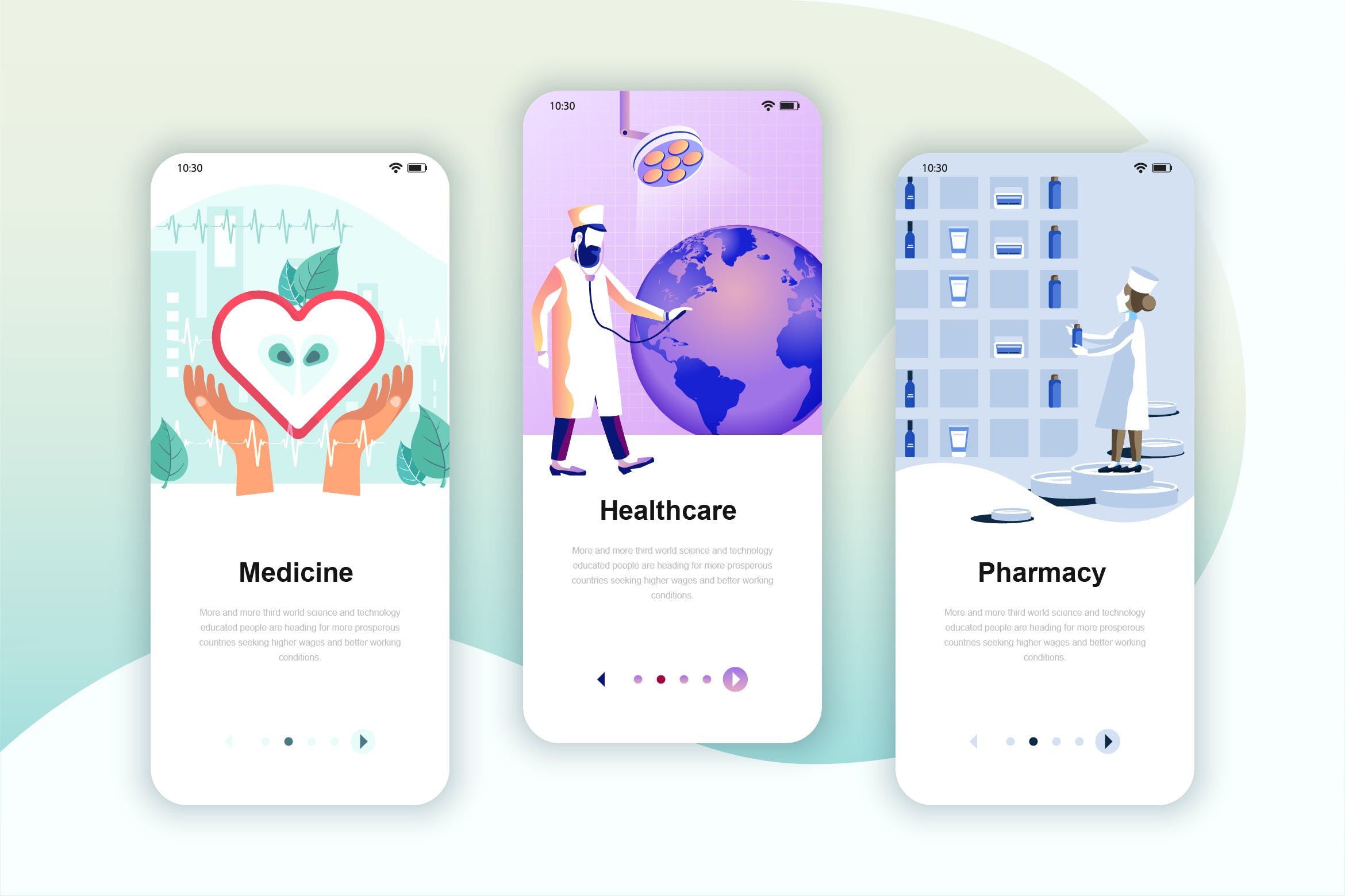 医疗健康主题矢量插画APP引导页启动页设计模板 Instagram Stories Onboarding Screens Mobile App插图