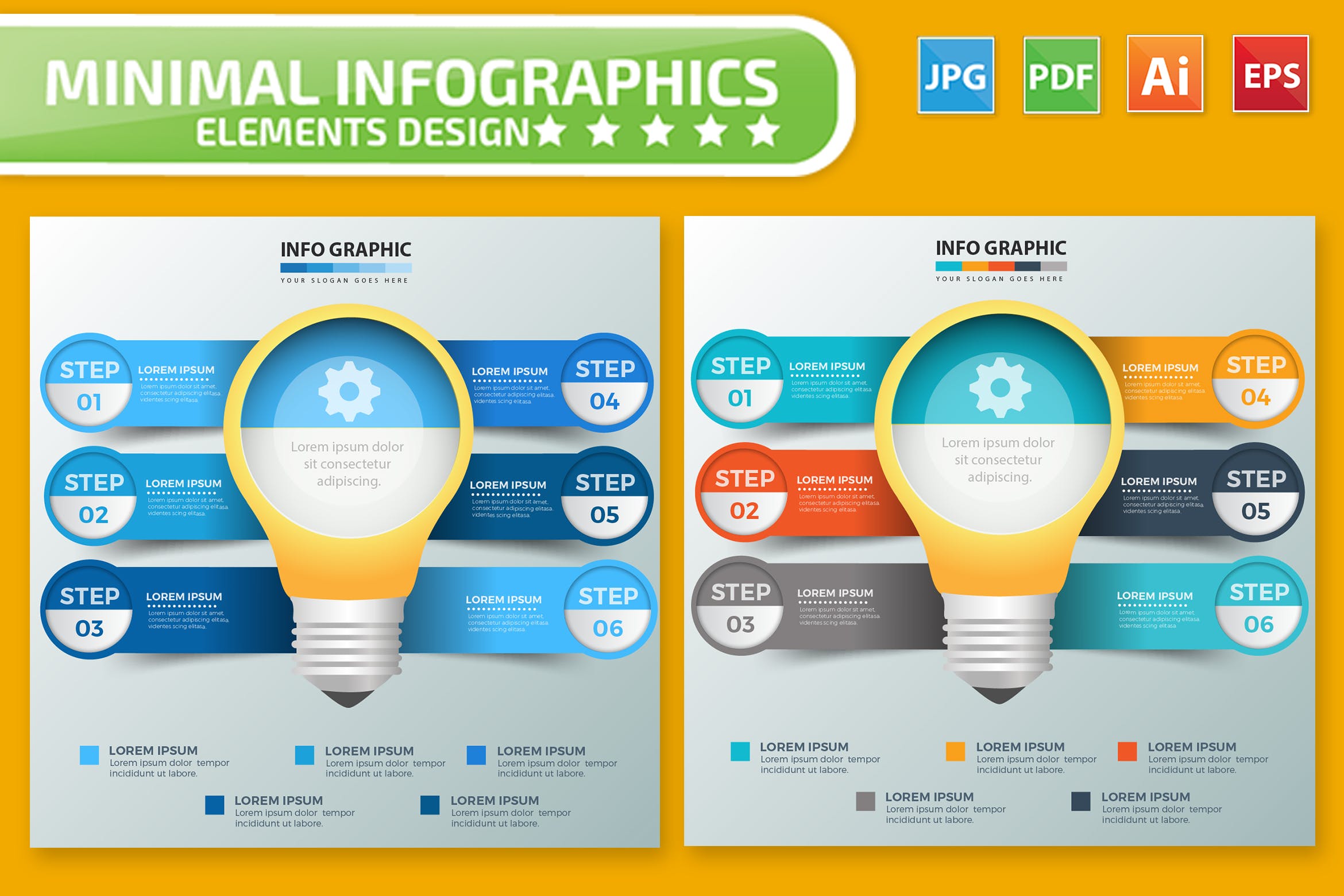 灯泡-信息图表矢量图形素材库精选素材 Light Bulb Infographics design插图