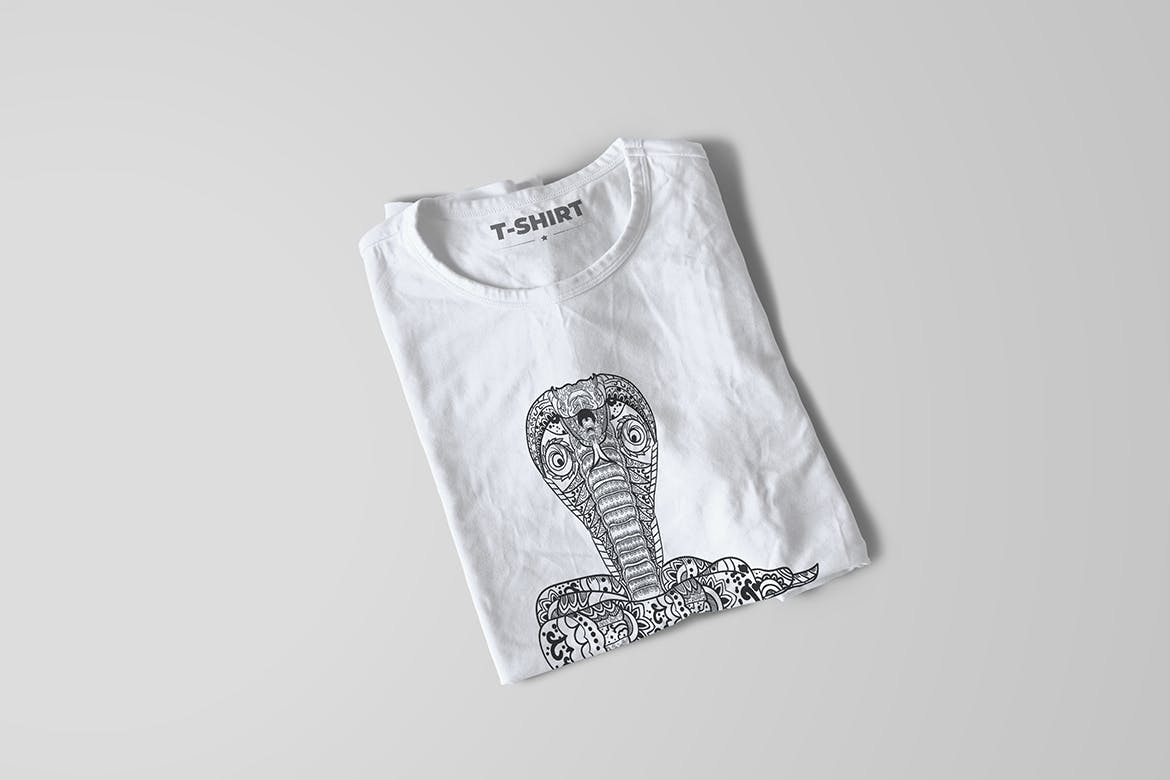 眼镜蛇-曼陀罗花手绘T恤印花图案设计矢量插画16设计网精选素材 Cobra Mandala T-shirt Design Vector Illustration插图(1)