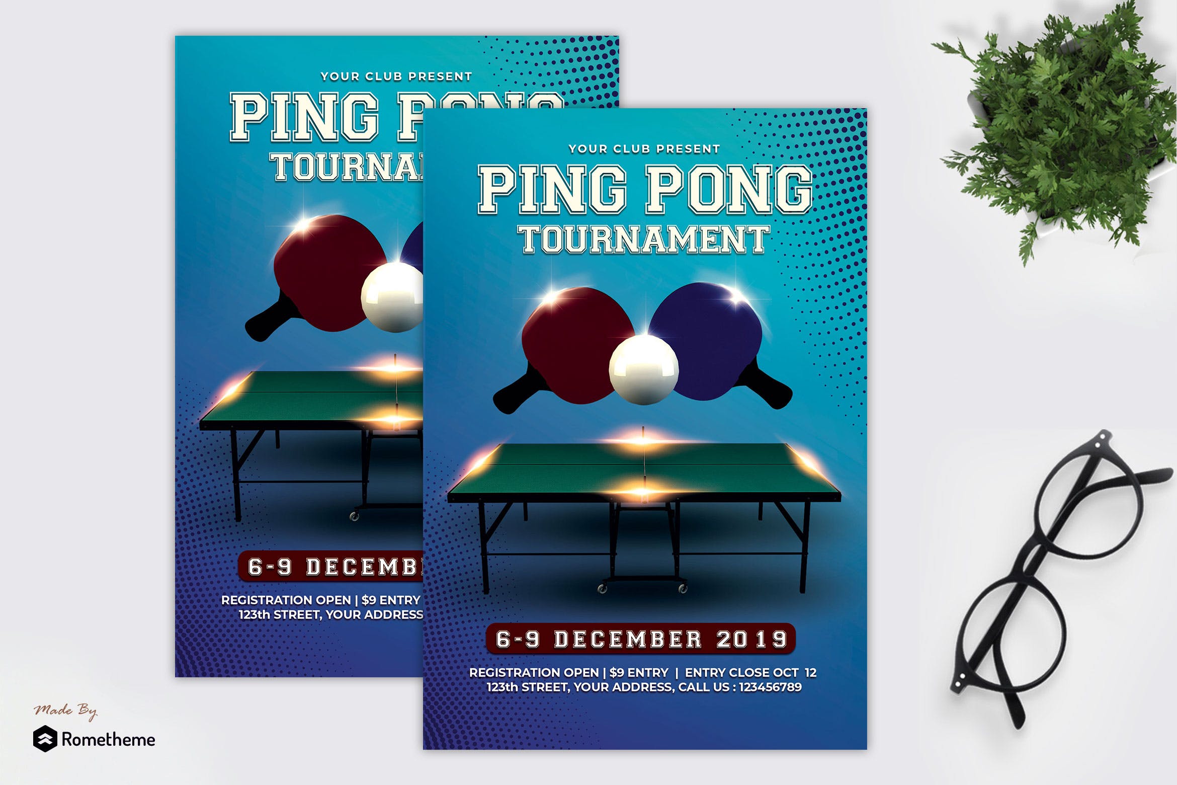 乒乓球锦标赛宣传单设计模板 Pingpong Tournament – Flyer MR插图