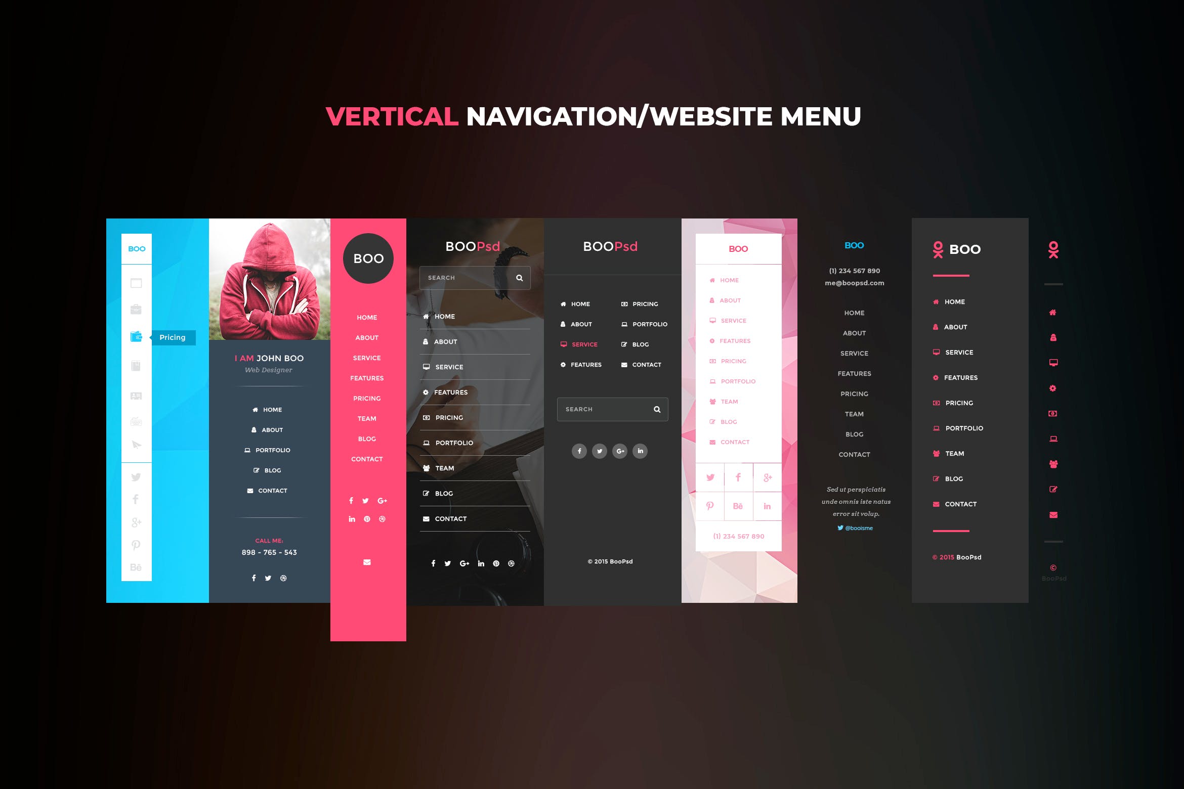 网站垂直菜单UI设计普贤居精选模板 Vertical Website Menu UI Kits插图