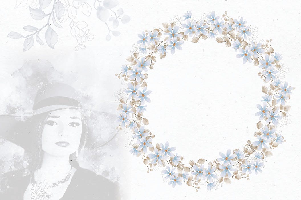 粉蓝色水彩花环剪贴画16设计网精选PNG素材 Powder Blue Watercolor Wreaths插图(2)