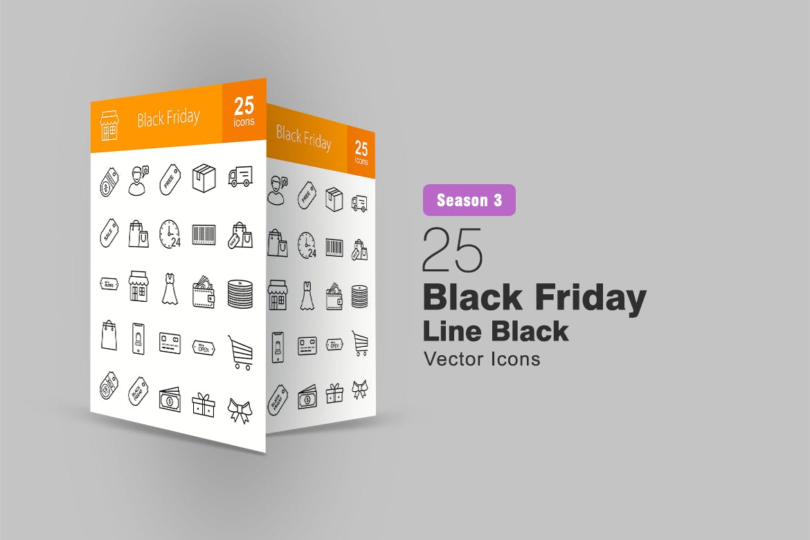25枚黑色星期五矢量线性亿图网易图库精选图标 25 Black Friday Line Icons插图