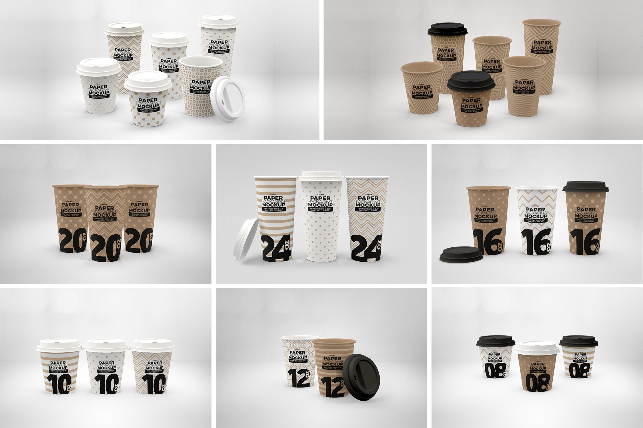 热饮一次性纸杯外观设计16设计网精选 Paper Hot Drink Cups Packaging Mockup插图(1)
