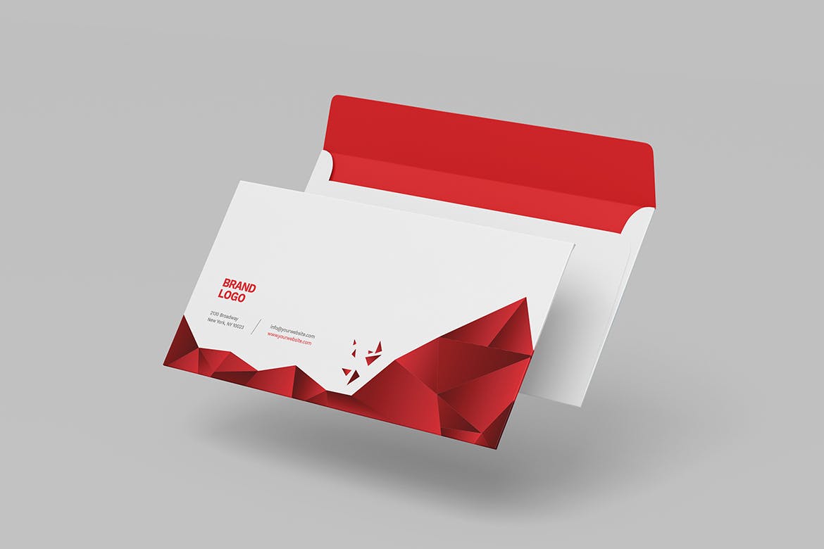 红色室内设计文具[信封/信纸/名片/文件夹]设计模板 Red Interior Design Stationery插图(4)