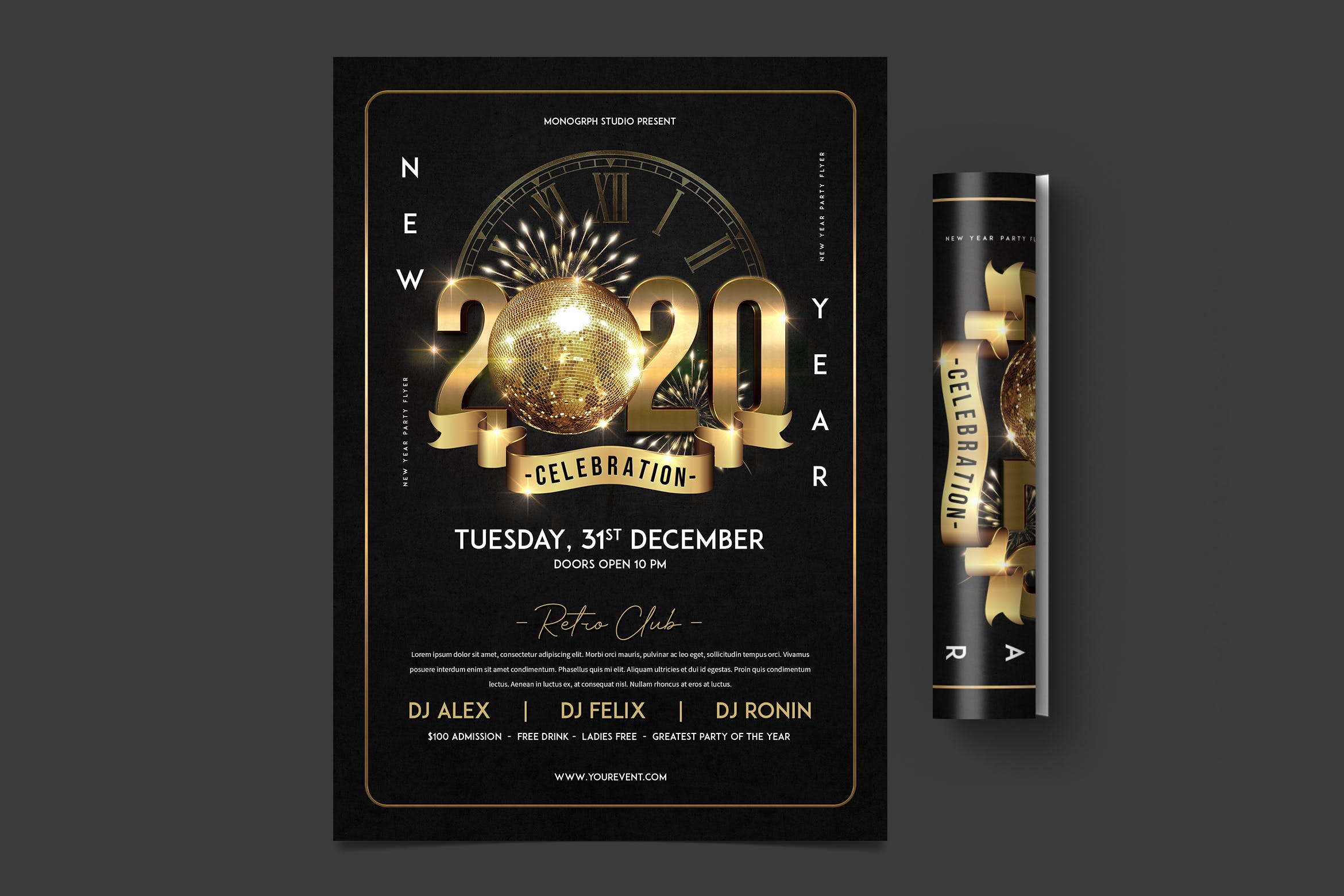 酒吧夜场2020年倒计时特别活动海报传单素材库精选PSD模板 New Year Party Flyer插图