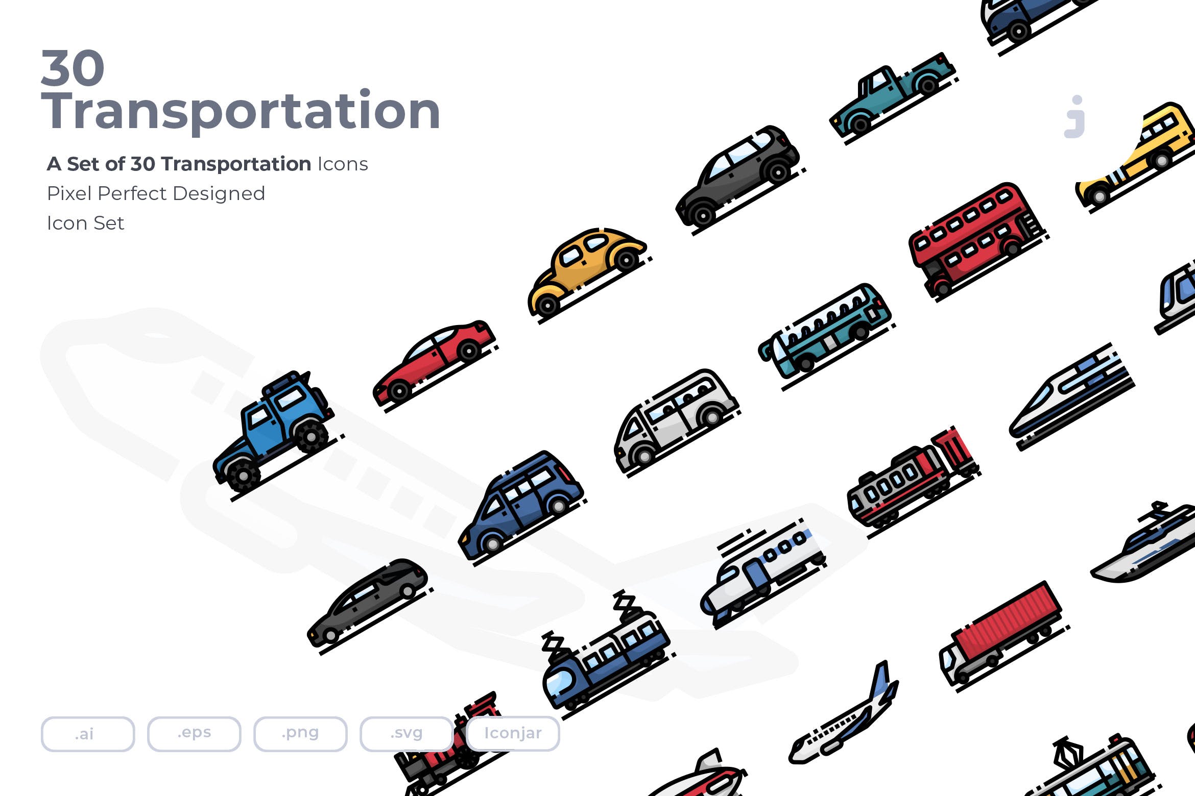 30枚现代交通工具矢量非凡图库精选图标 30 Transportation Icons插图