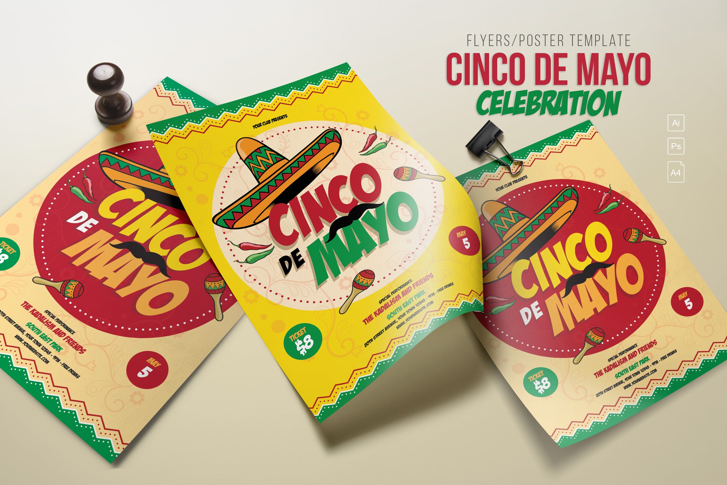 五月五日墨西哥爱国主义节日庆祝活动海报PSD素材非凡图库精选模板 Cinco de Mayo Celebration插图