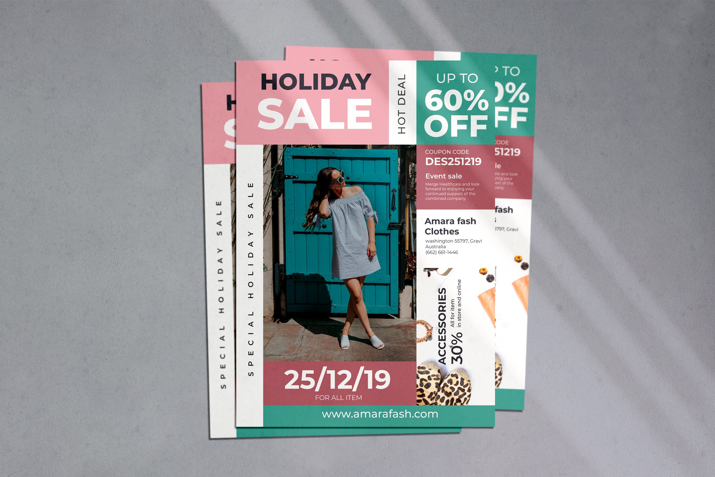 假日特别促销活动宣传单设计模板 Holiday Sale Flyer插图